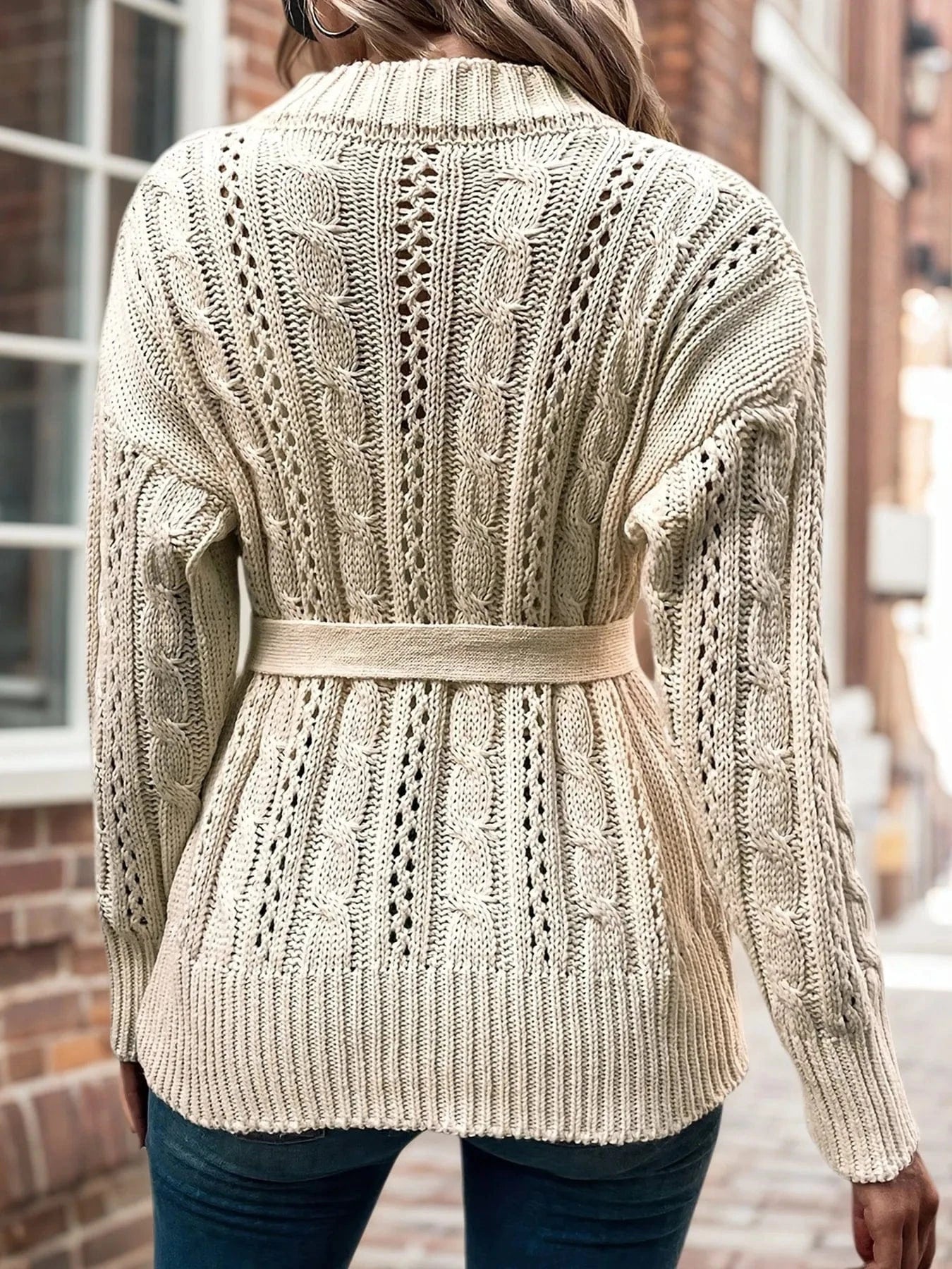 Cable Knit Belted Cardigan with Button Front Cardigan The Nichole Collection