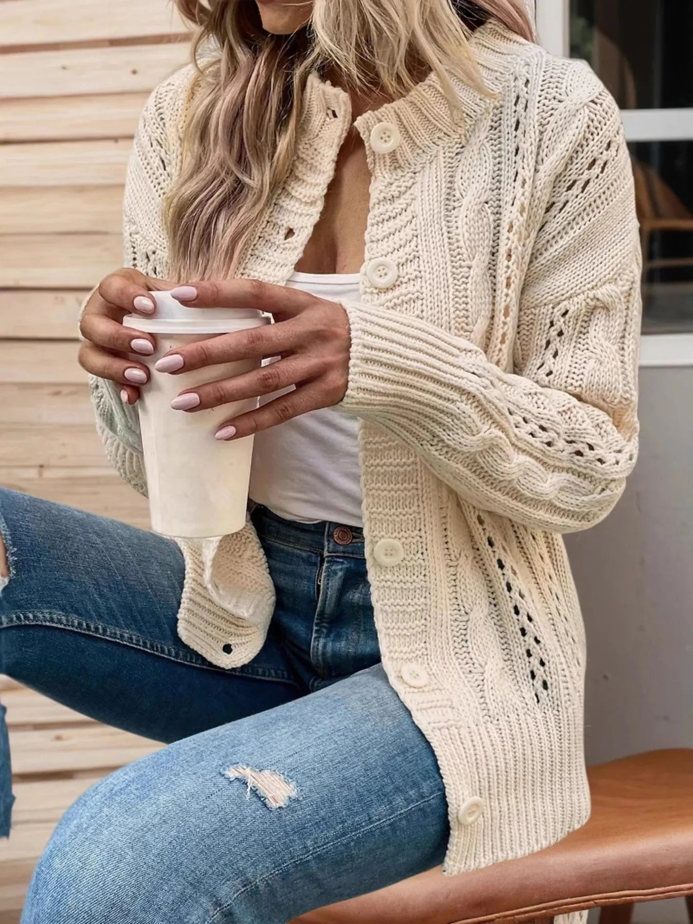 Cable Knit Belted Cardigan with Button Front Cardigan The Nichole Collection