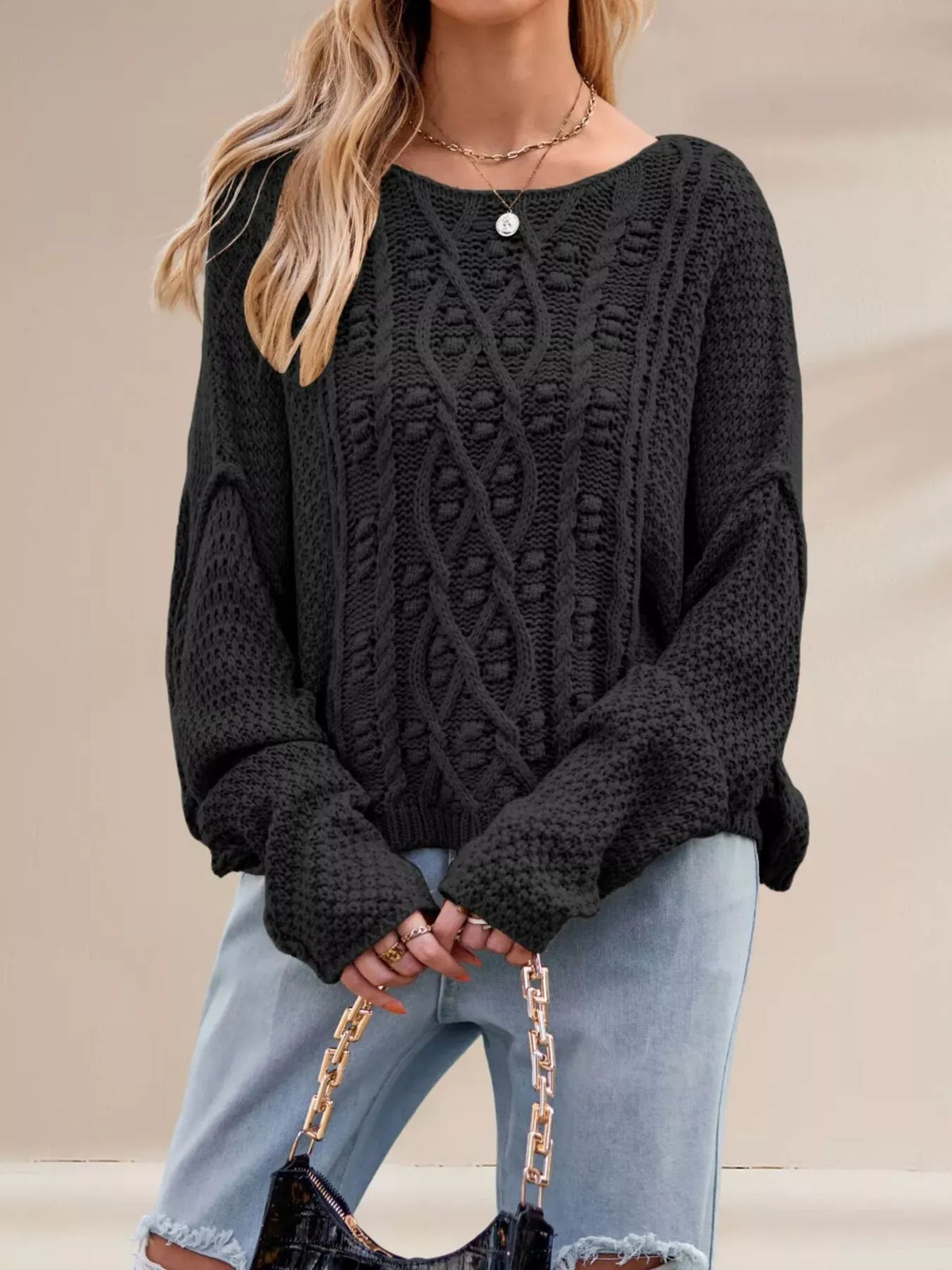 Cable Knit Dropped Shoulder Sweater The Nichole Collection - Official Site