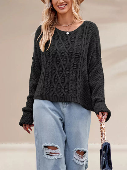 Cable Knit Dropped Shoulder Sweater The Nichole Collection - Official Site