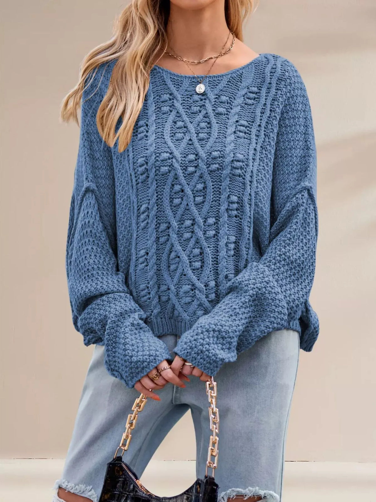 Cable Knit Dropped Shoulder Sweater The Nichole Collection - Official Site