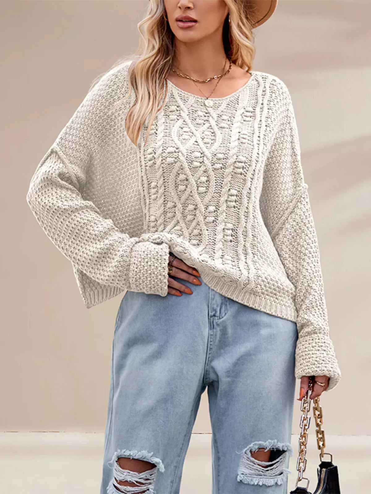 Cable Knit Dropped Shoulder Sweater The Nichole Collection - Official Site
