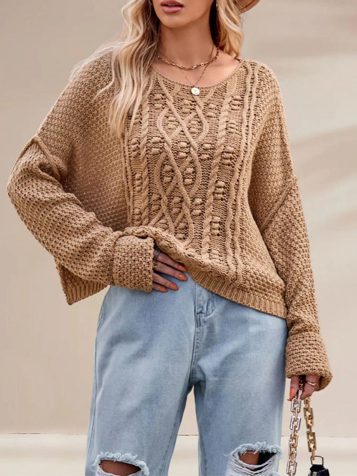 Cable Knit Dropped Shoulder Sweater The Nichole Collection - Official Site