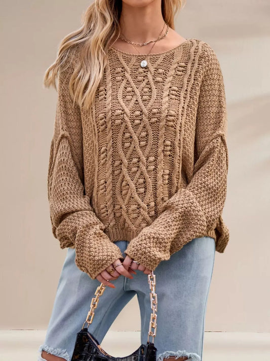 Cable Knit Dropped Shoulder Sweater Khaki / S The Nichole Collection - Official Site