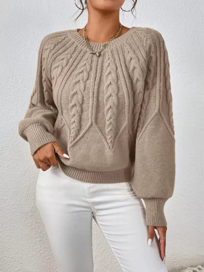 Cable Knit Long Sleeve Sweater Sweaters Khaki / S The Nichole Collection