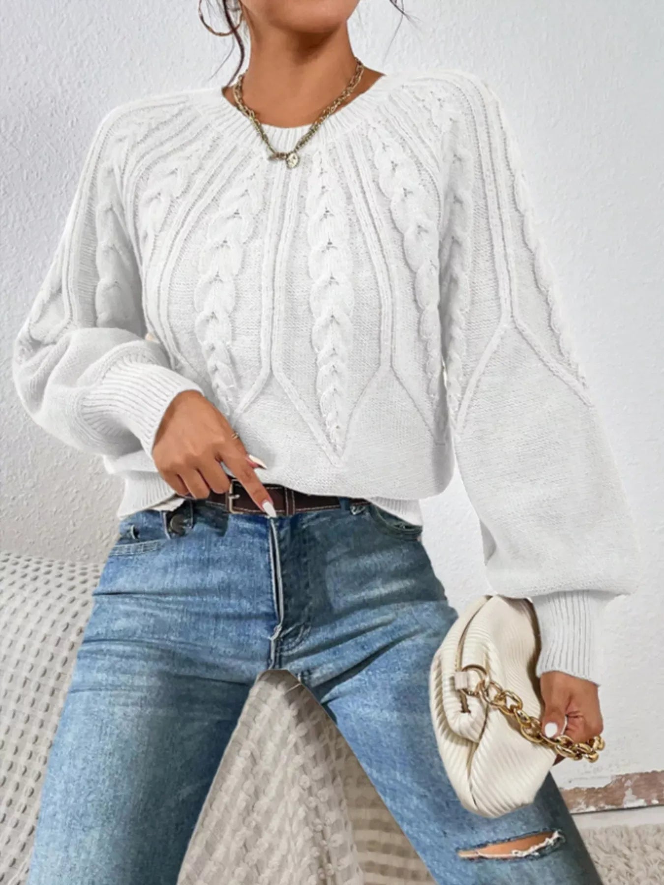 Cable Knit Long Sleeve Sweater Sweaters The Nichole Collection