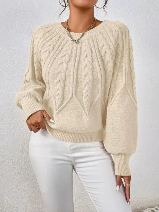 Cable Knit Long Sleeve Sweater Sweaters Apricot / S The Nichole Collection