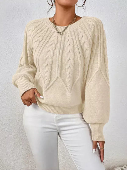 Cable Knit Long Sleeve Sweater Sweaters Apricot / S The Nichole Collection