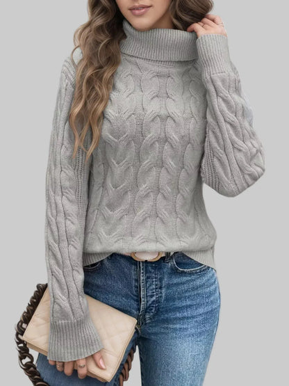 Cable Knit Turtleneck Long Sleeve Sweater Sweaters Grey / S The Nichole Collection