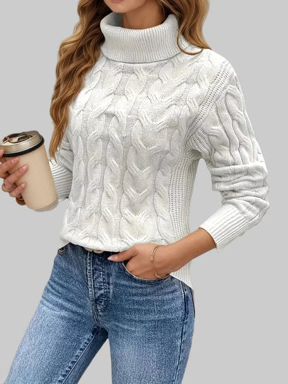 Cable Knit Turtleneck Long Sleeve Sweater Sweaters White / S The Nichole Collection
