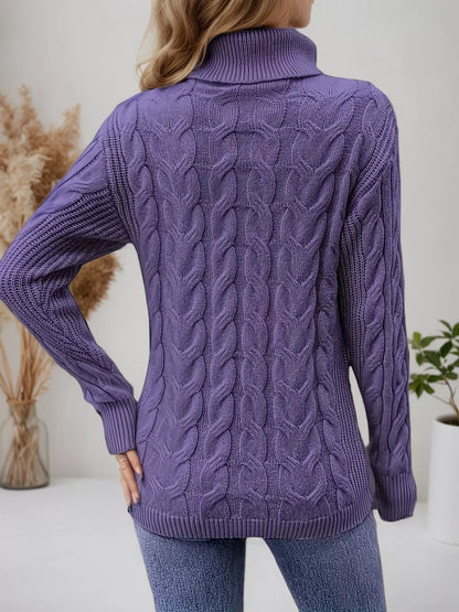 Cable Knit Turtleneck Long Sleeve Sweater Sweaters The Nichole Collection