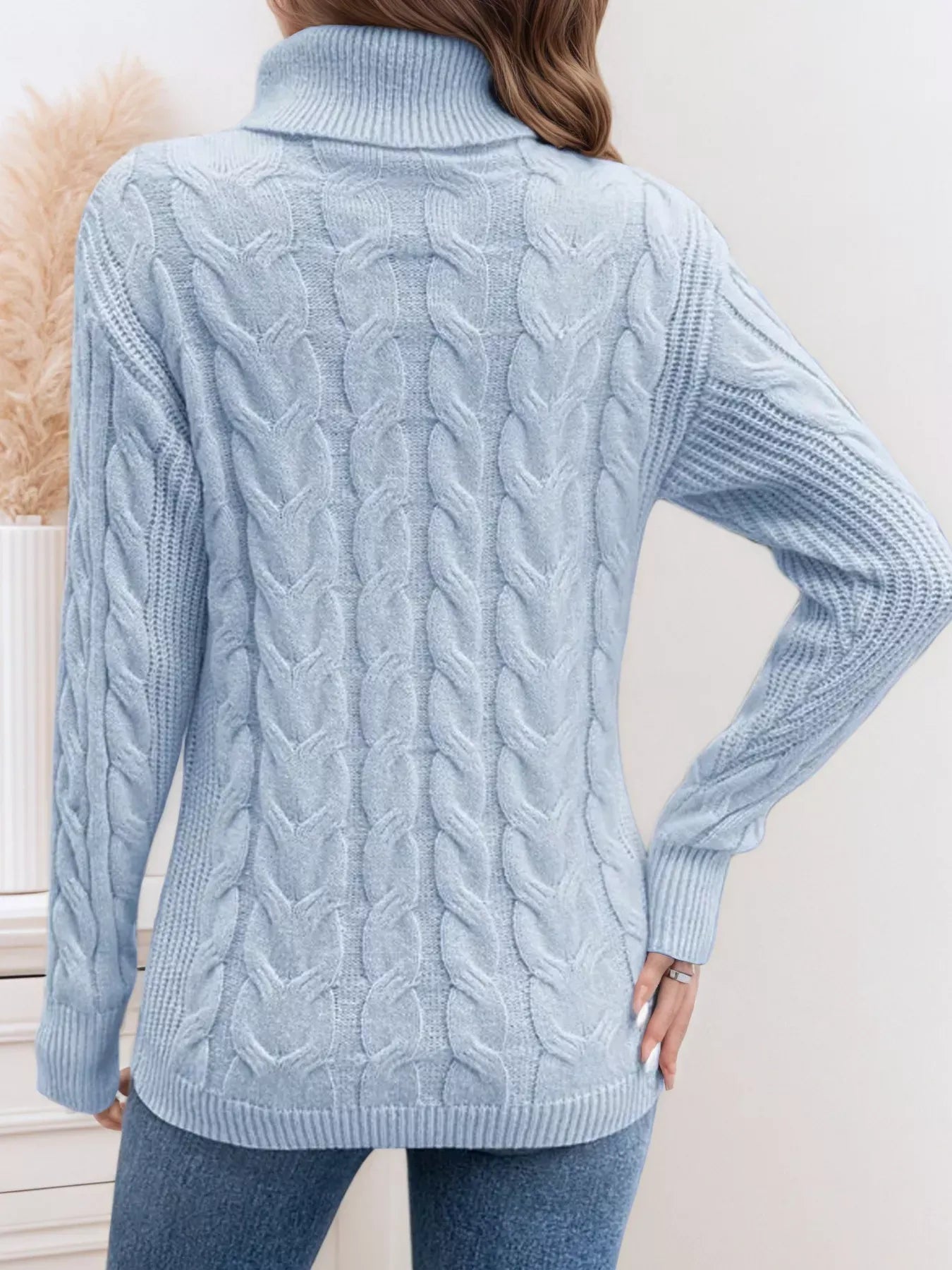 Cable Knit Turtleneck Long Sleeve Sweater Sweaters The Nichole Collection