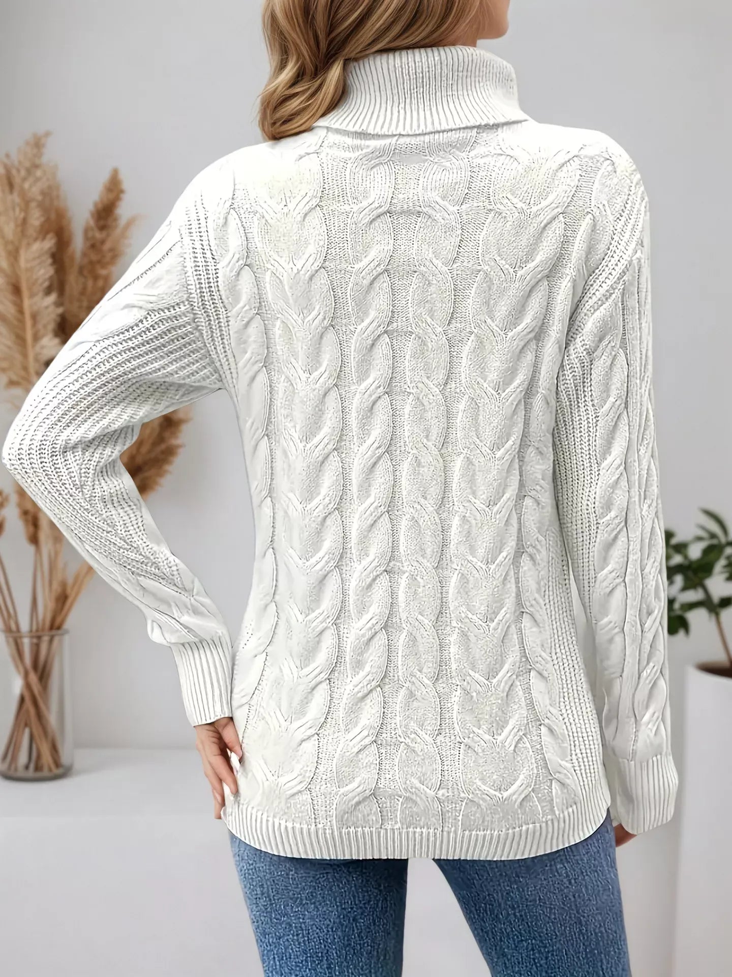 Cable Knit Turtleneck Long Sleeve Sweater Sweaters The Nichole Collection