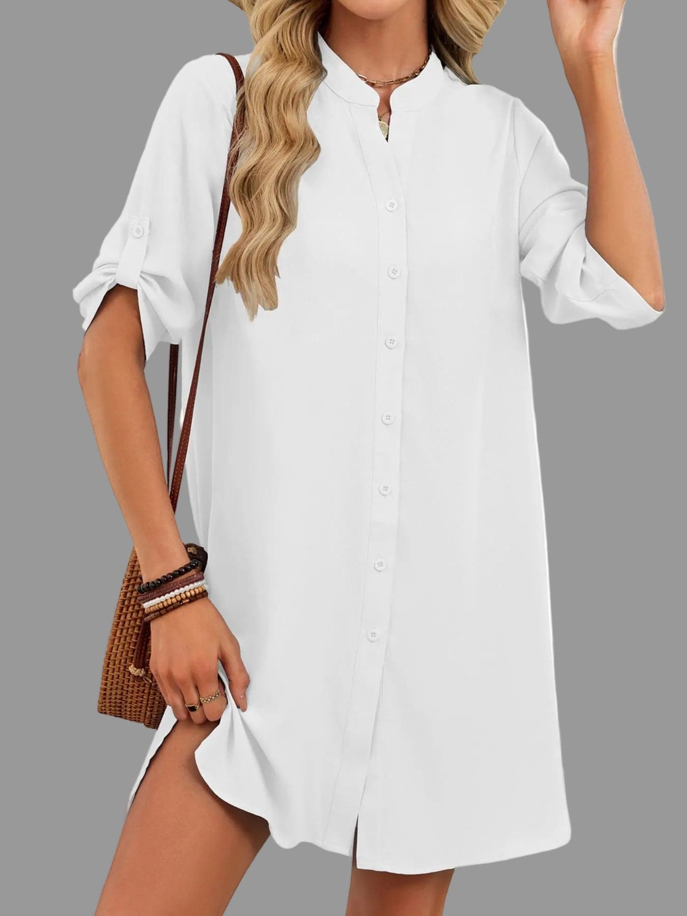 Casual Button-Down Shirt Dress White / S The Nichole Collection