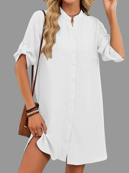 Casual Button-Down Shirt Dress White / S The Nichole Collection