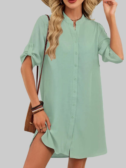 Casual Button-Down Shirt Dress Light Green / S The Nichole Collection