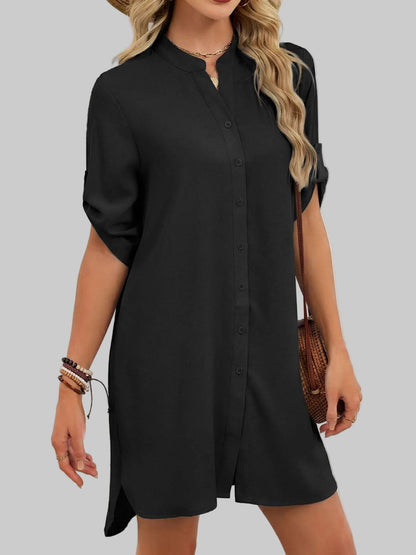 Casual Button-Down Shirt Dress Black / S The Nichole Collection