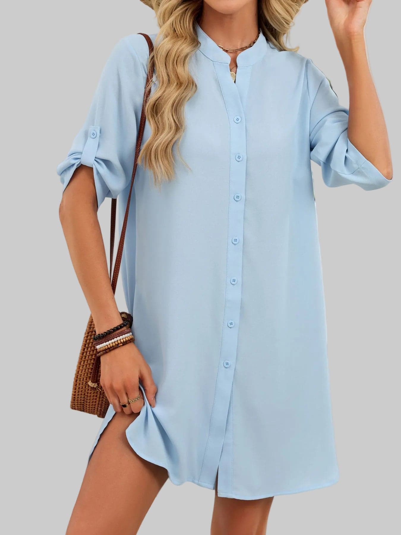 Casual Button-Down Shirt Dress Light Blue / S The Nichole Collection