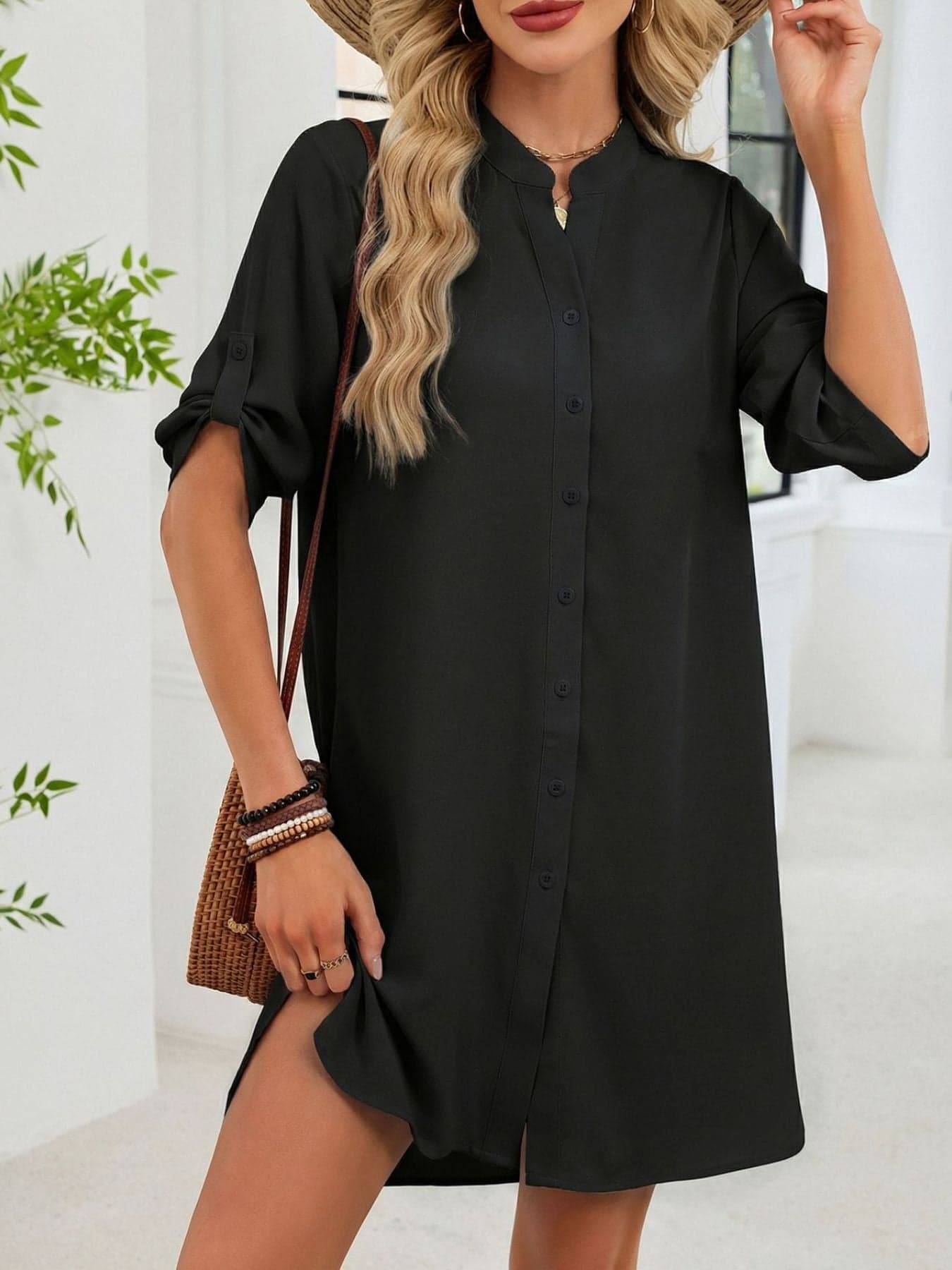 Casual Button-Down Shirt Dress The Nichole Collection