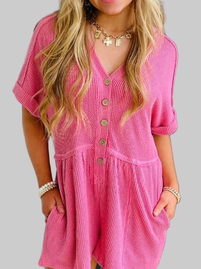 Casual Button-Front Ribbed Romper The Nichole Collection