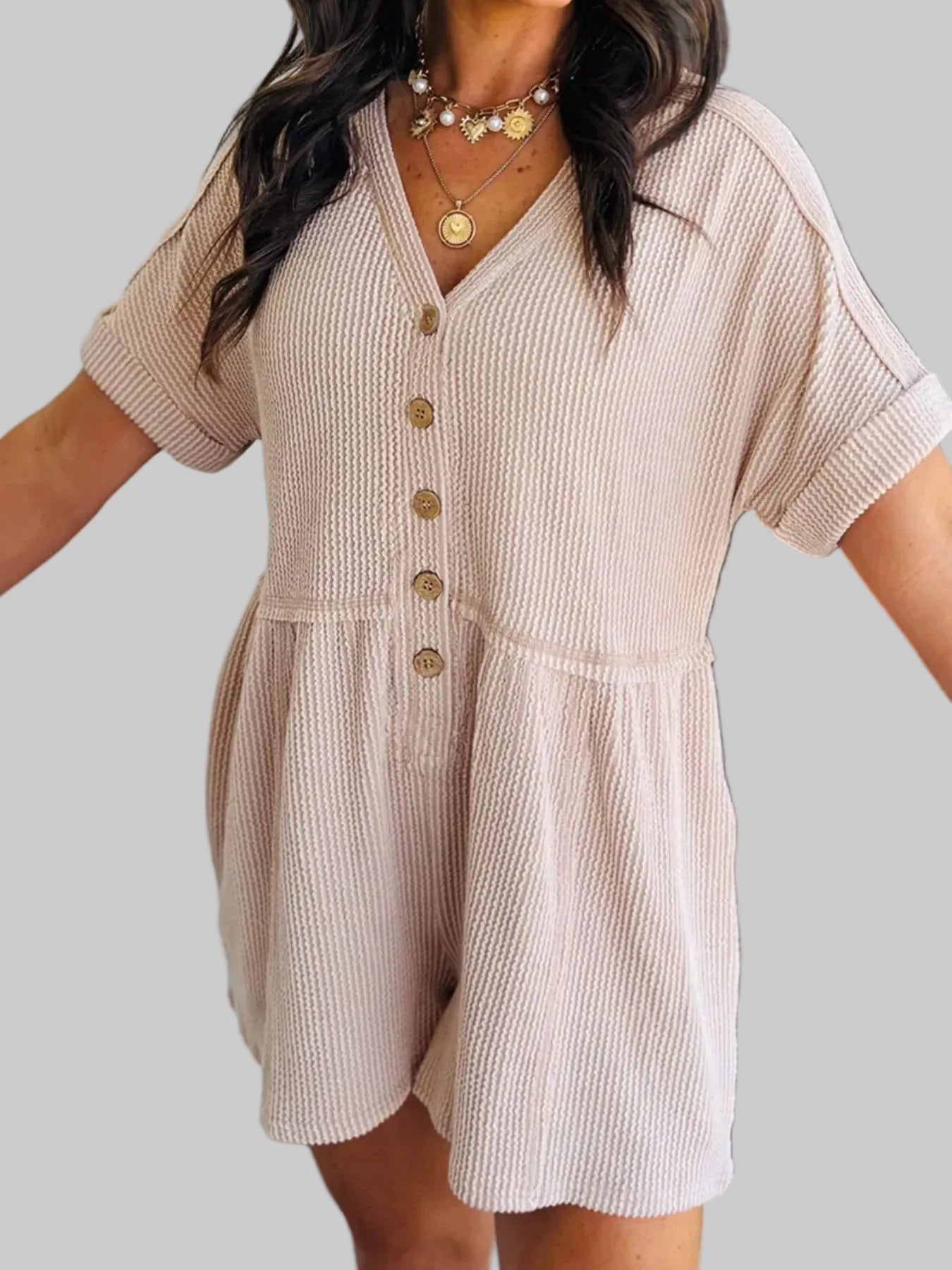 Casual Button-Front Ribbed Romper The Nichole Collection