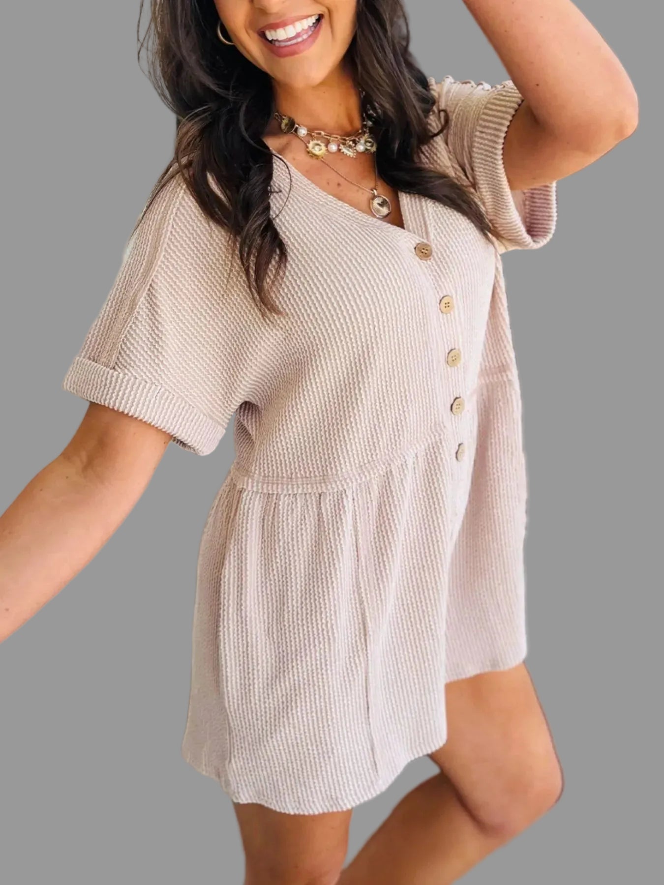 Casual Button-Front Ribbed Romper The Nichole Collection