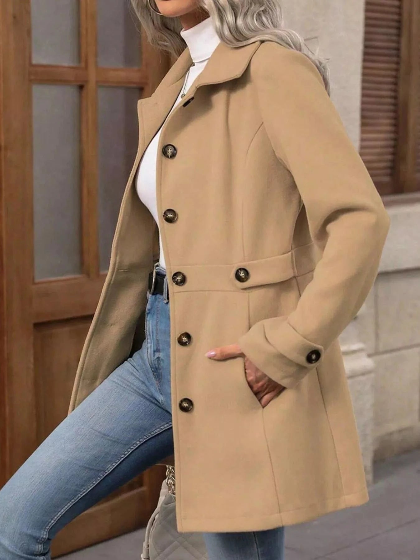 Casual & Classy Button-Up Long Sleeve Coat Jackets Khaki / S The Nichole Collection