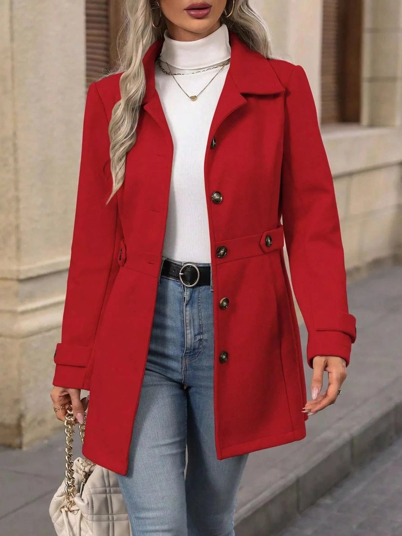 Casual & Classy Button-Up Long Sleeve Coat Jackets Red / S The Nichole Collection