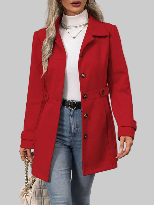 Casual & Classy Button-Up Long Sleeve Coat - Red / S