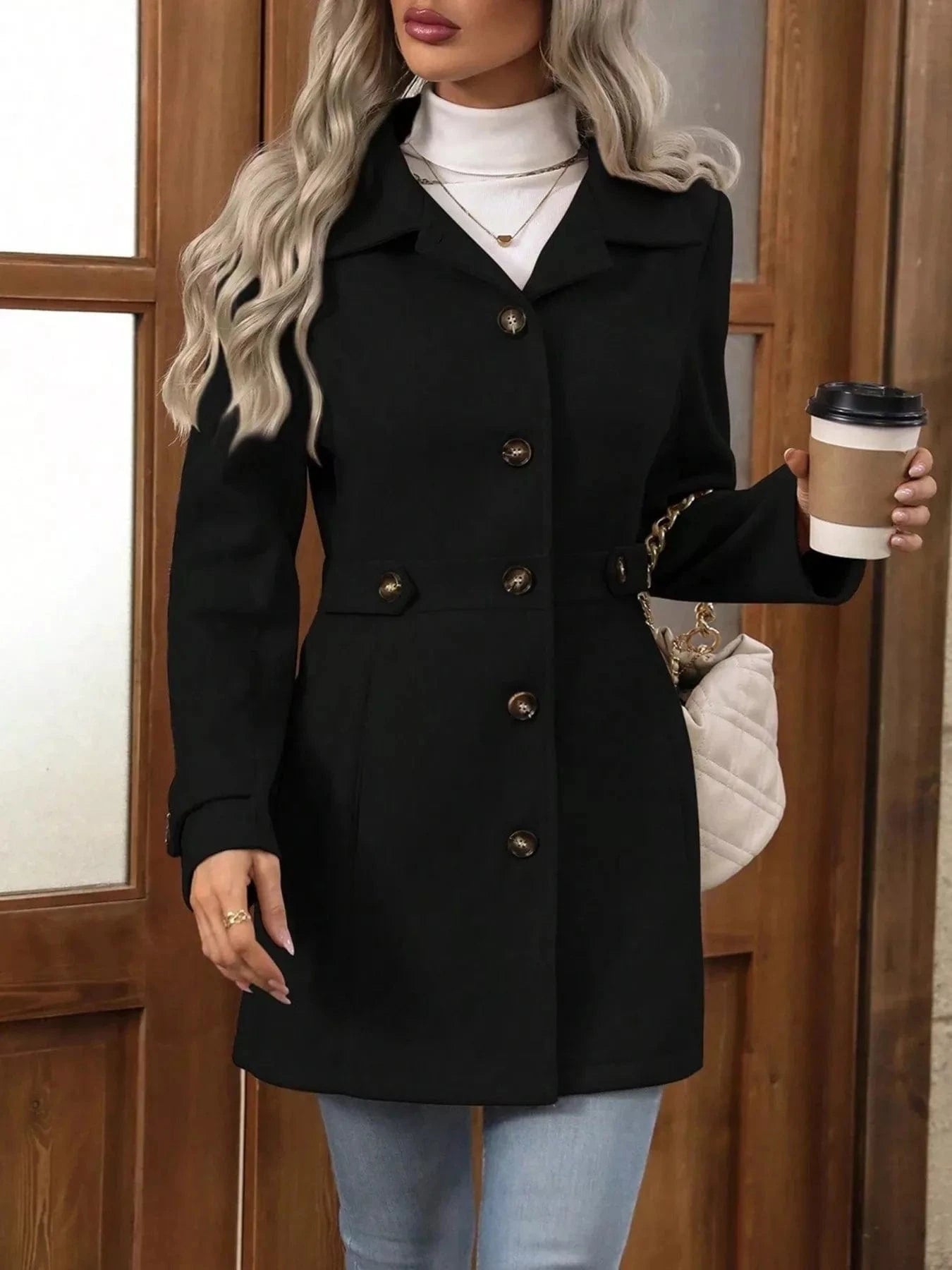 Casual & Classy Button-Up Long Sleeve Coat Jackets Black / S The Nichole Collection