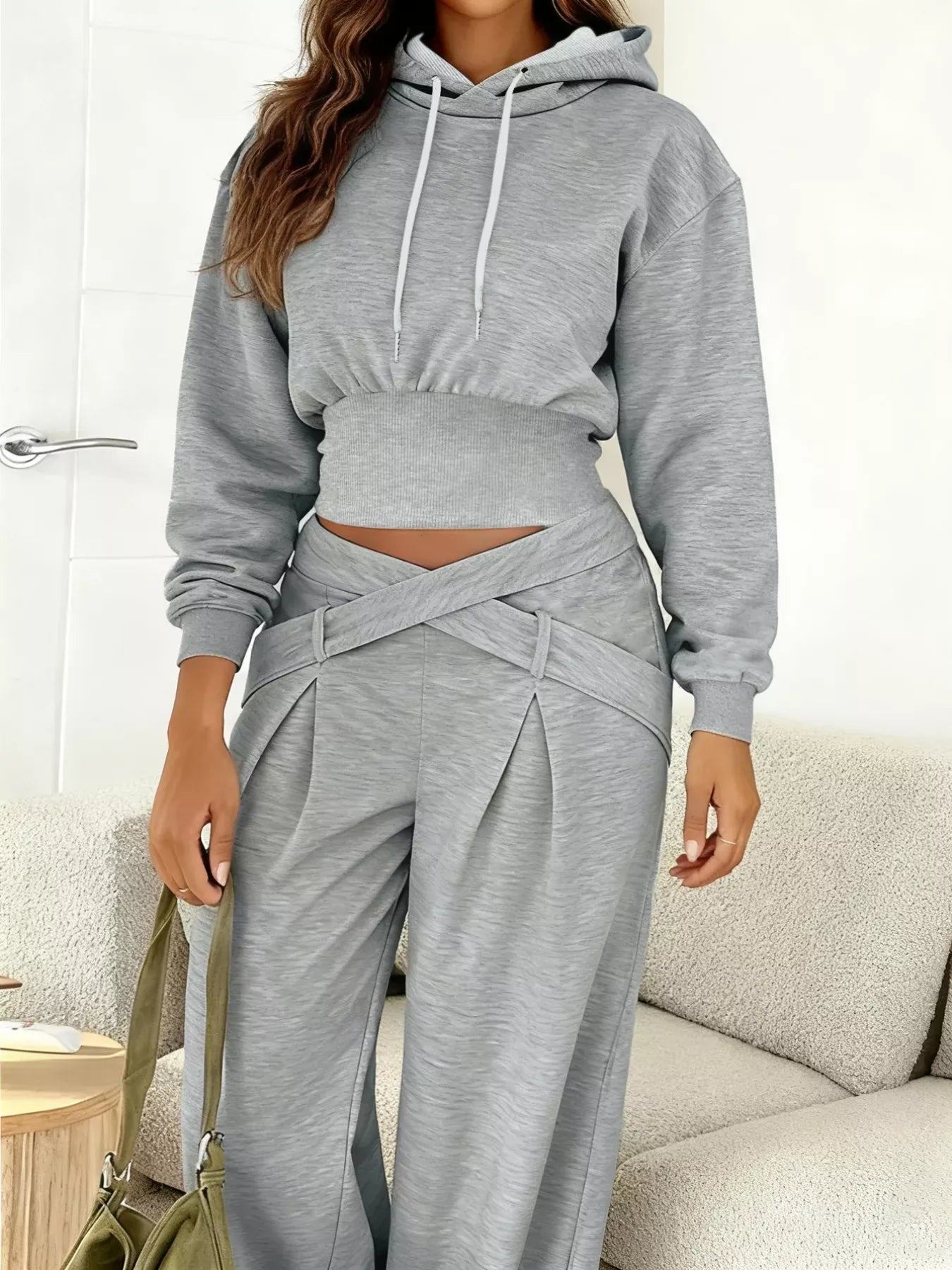 Casual Cropped Hoodie and Wide Leg Pants Set Women's Sets The Nichole Collection