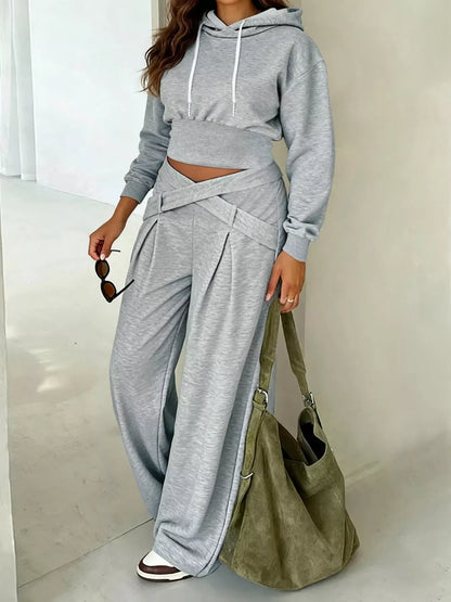 Casual Cropped Hoodie and Wide Leg Pants Set Women's Sets The Nichole Collection