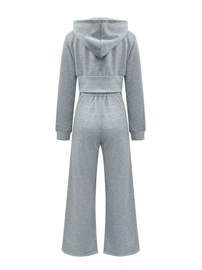 Casual Cropped Hoodie and Wide Leg Pants Set Women's Sets The Nichole Collection