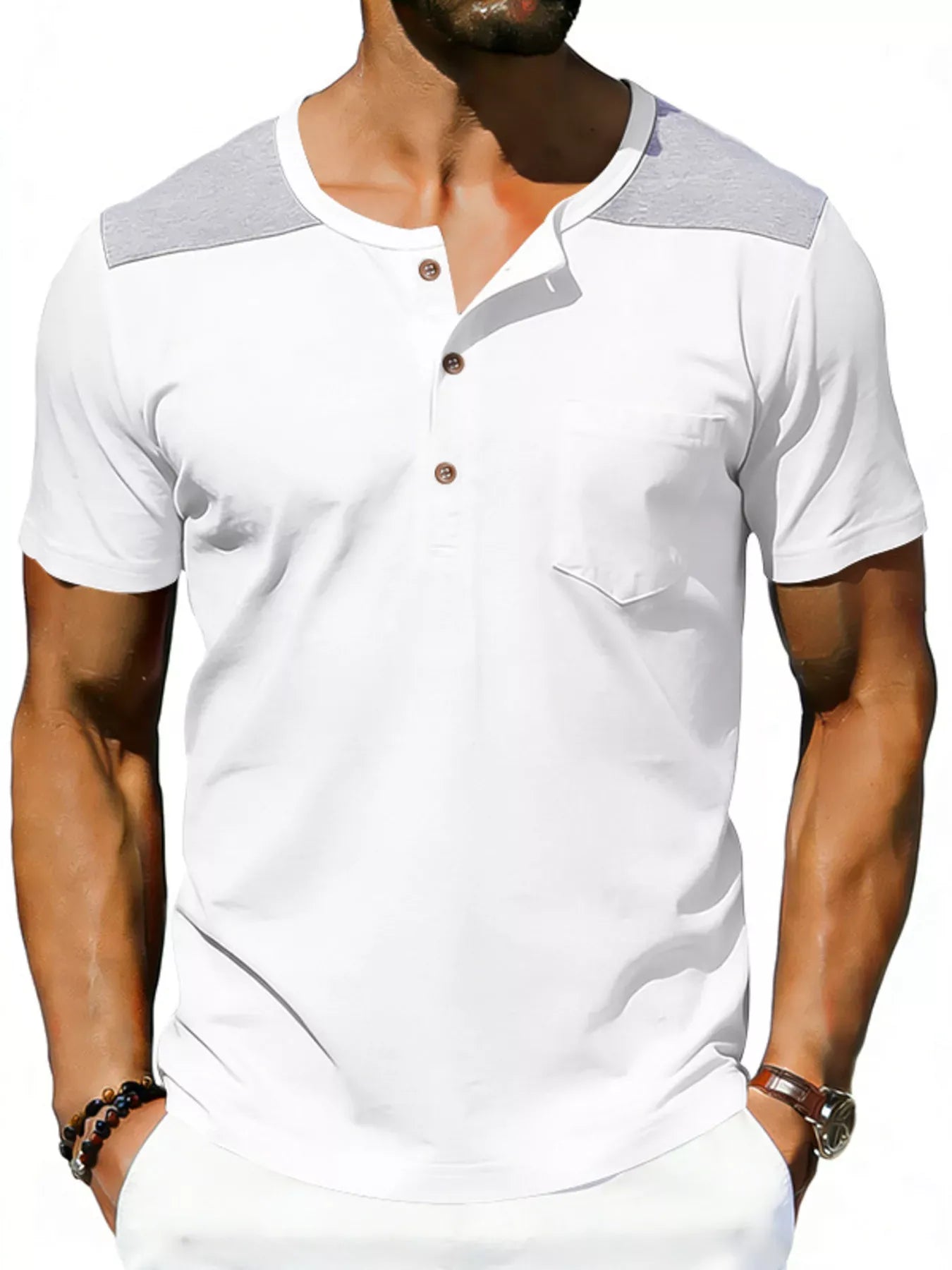 Casual Henley T-Shirt with Pocket | The Nichole Collection