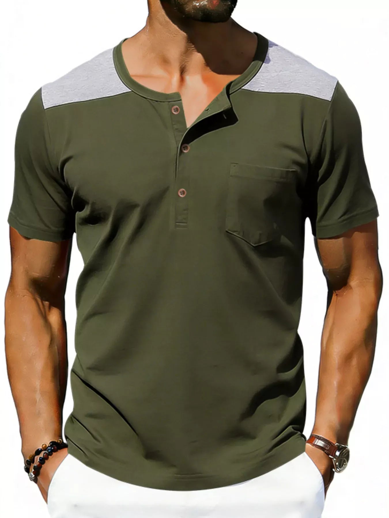 Casual Henley T-Shirt with Pocket | The Nichole Collection
