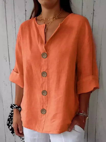 Casual Loose Button-Down Shirt Orange / S The Nichole Collection
