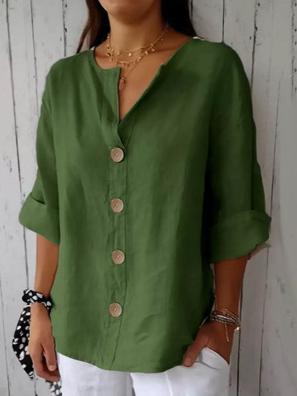 Casual Loose Button-Down Shirt Dark Green / S The Nichole Collection