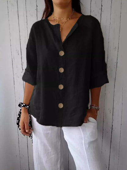 Casual Loose Button-Down Shirt Black / S The Nichole Collection