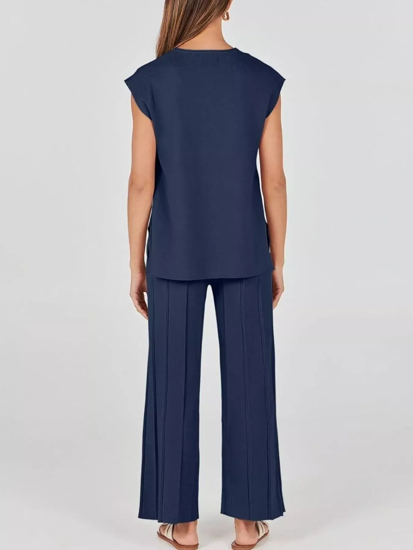 Casual Solid Color Cap Sleeve Top and Pants Knit Set The Nichole Collection - Official Site