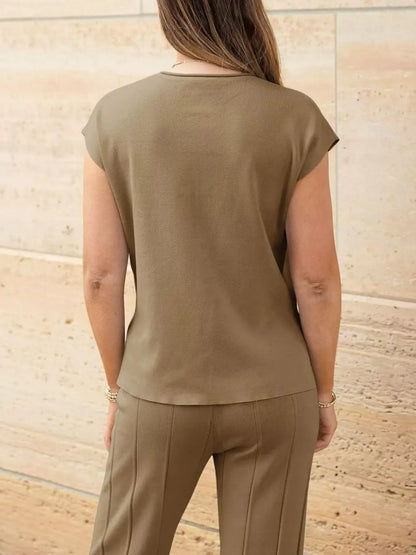 Casual Solid Color Cap Sleeve Top and Pants Knit Set The Nichole Collection - Official Site
