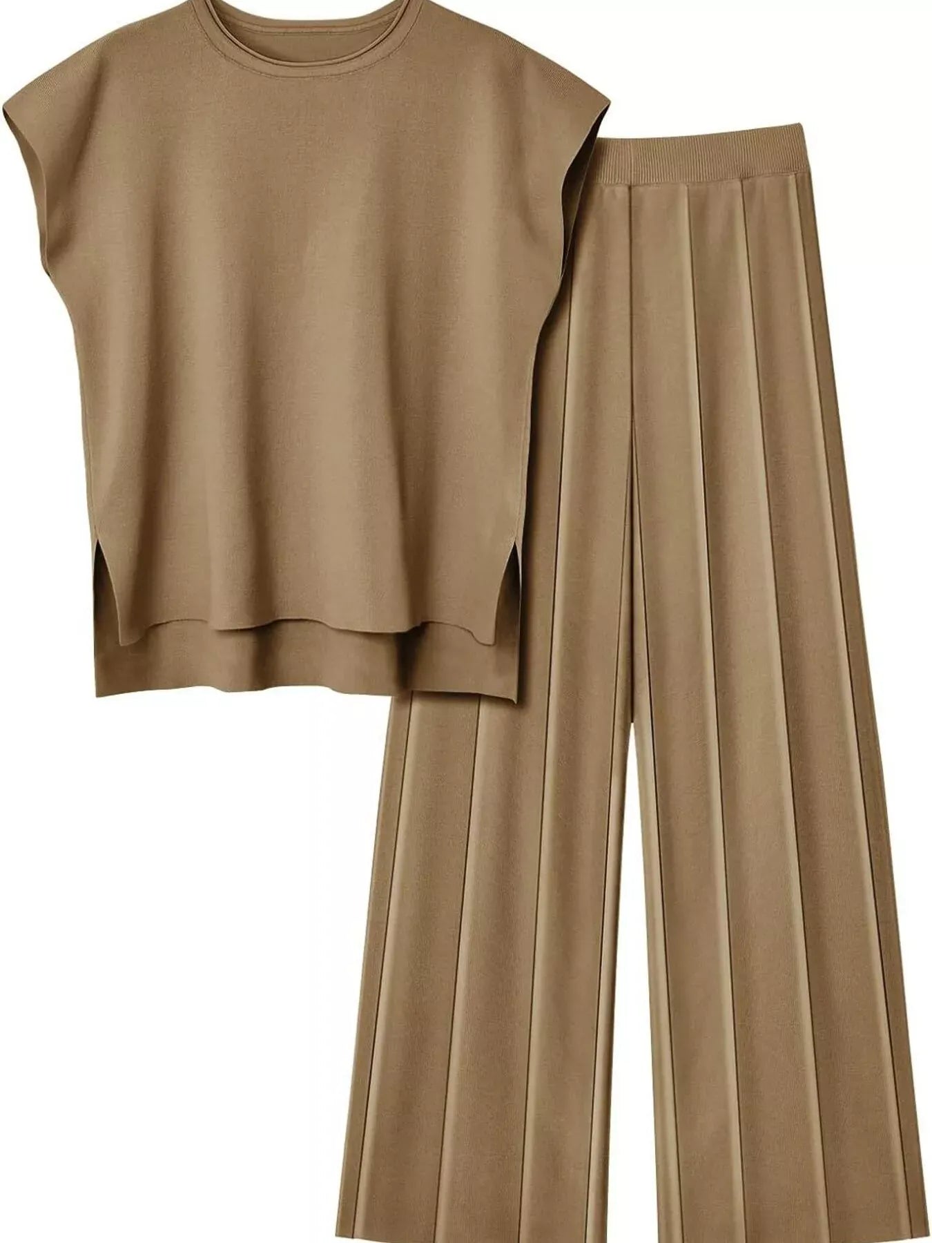 Casual Solid Color Cap Sleeve Top and Pants Knit Set The Nichole Collection - Official Site