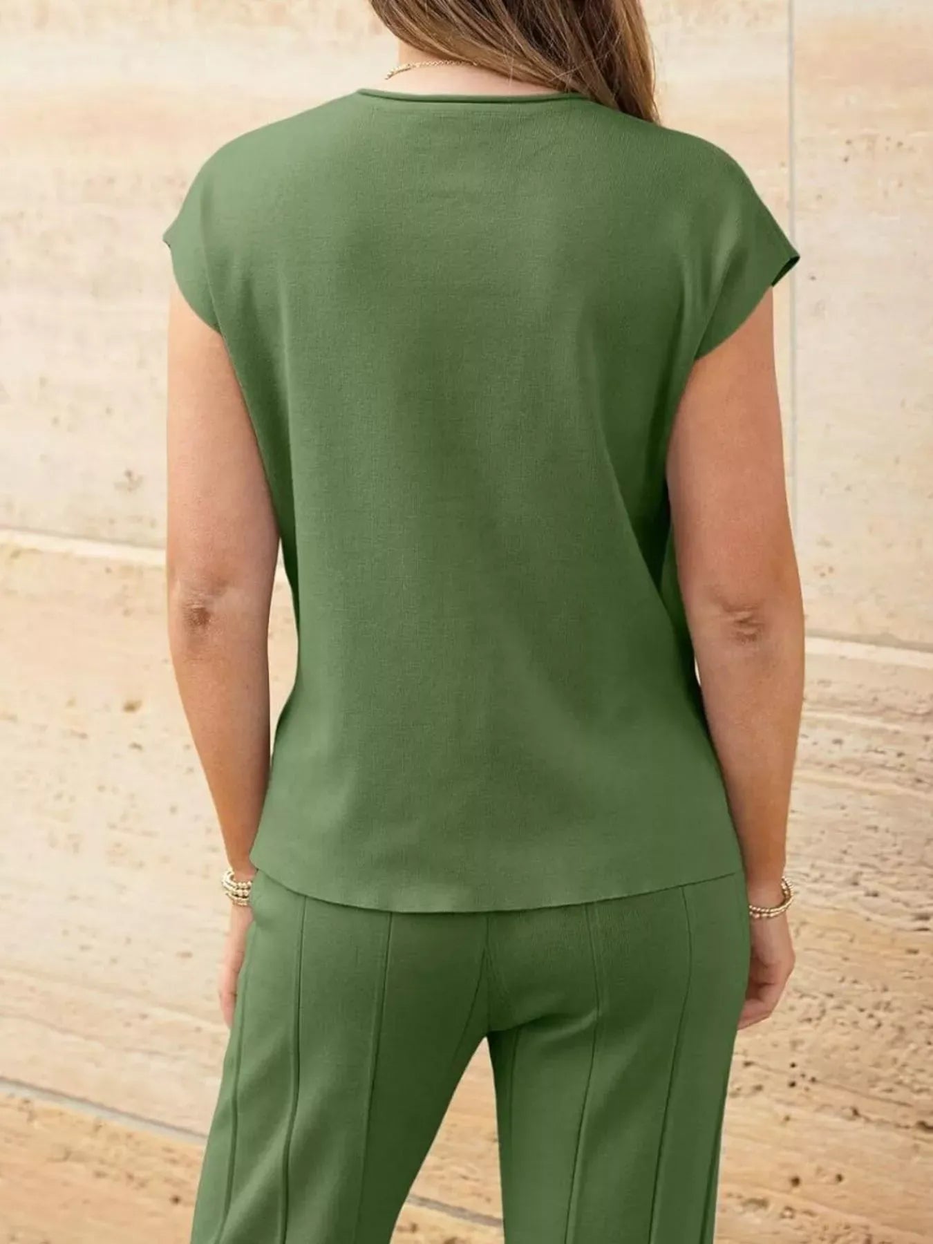 Casual Solid Color Cap Sleeve Top and Pants Knit Set The Nichole Collection - Official Site