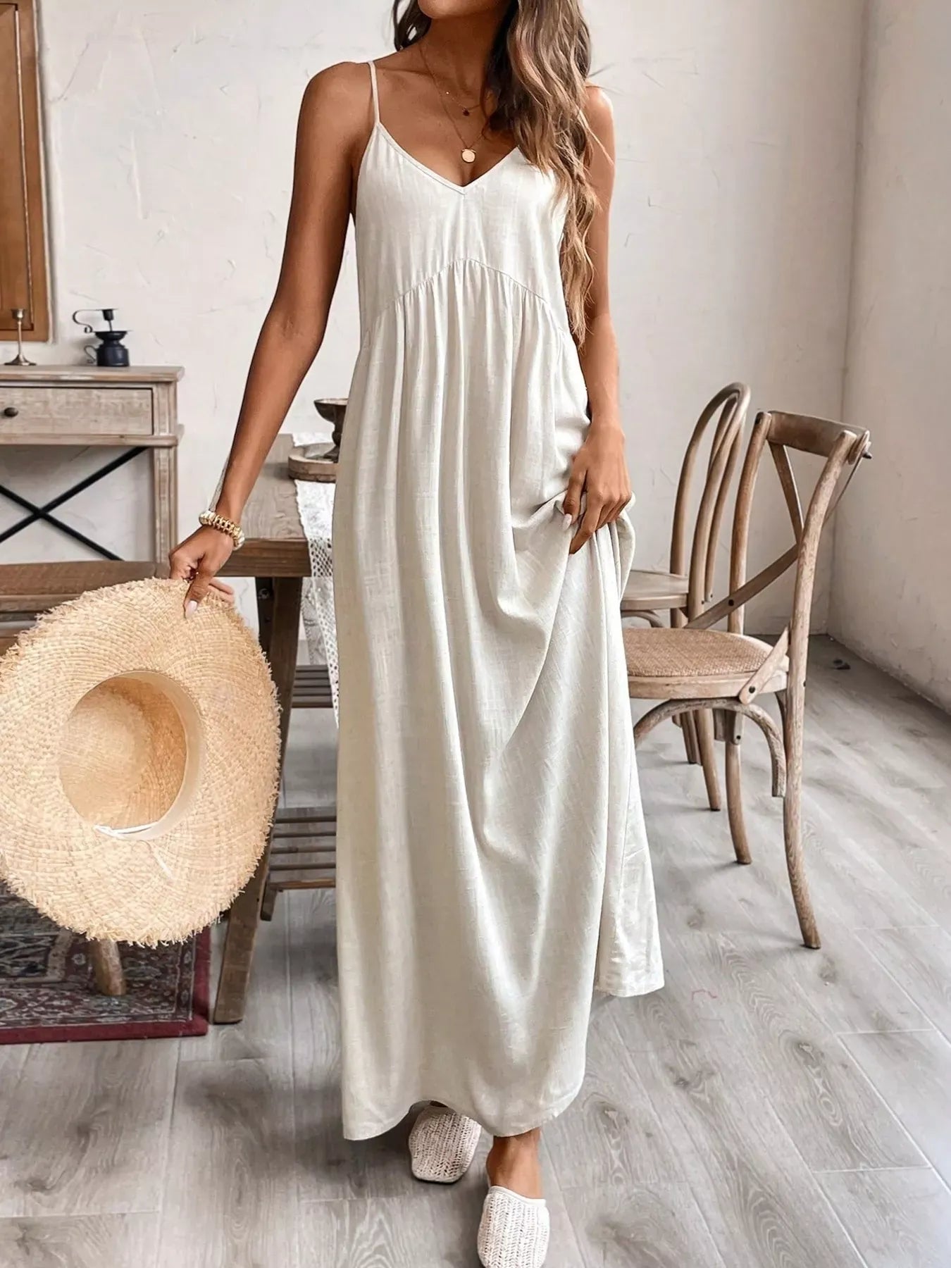 Casual Spaghetti Strap Maxi Dress Apricot / S The Nichole Collection