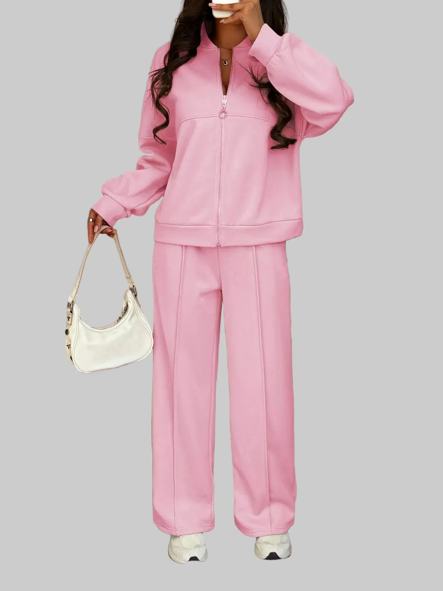 Casual Zipper Front Top and Wide Leg Pants Set Women's Sets The Nichole Collection