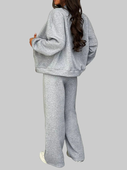 Casual Zipper Front Top and Wide Leg Pants Set Women's Sets The Nichole Collection