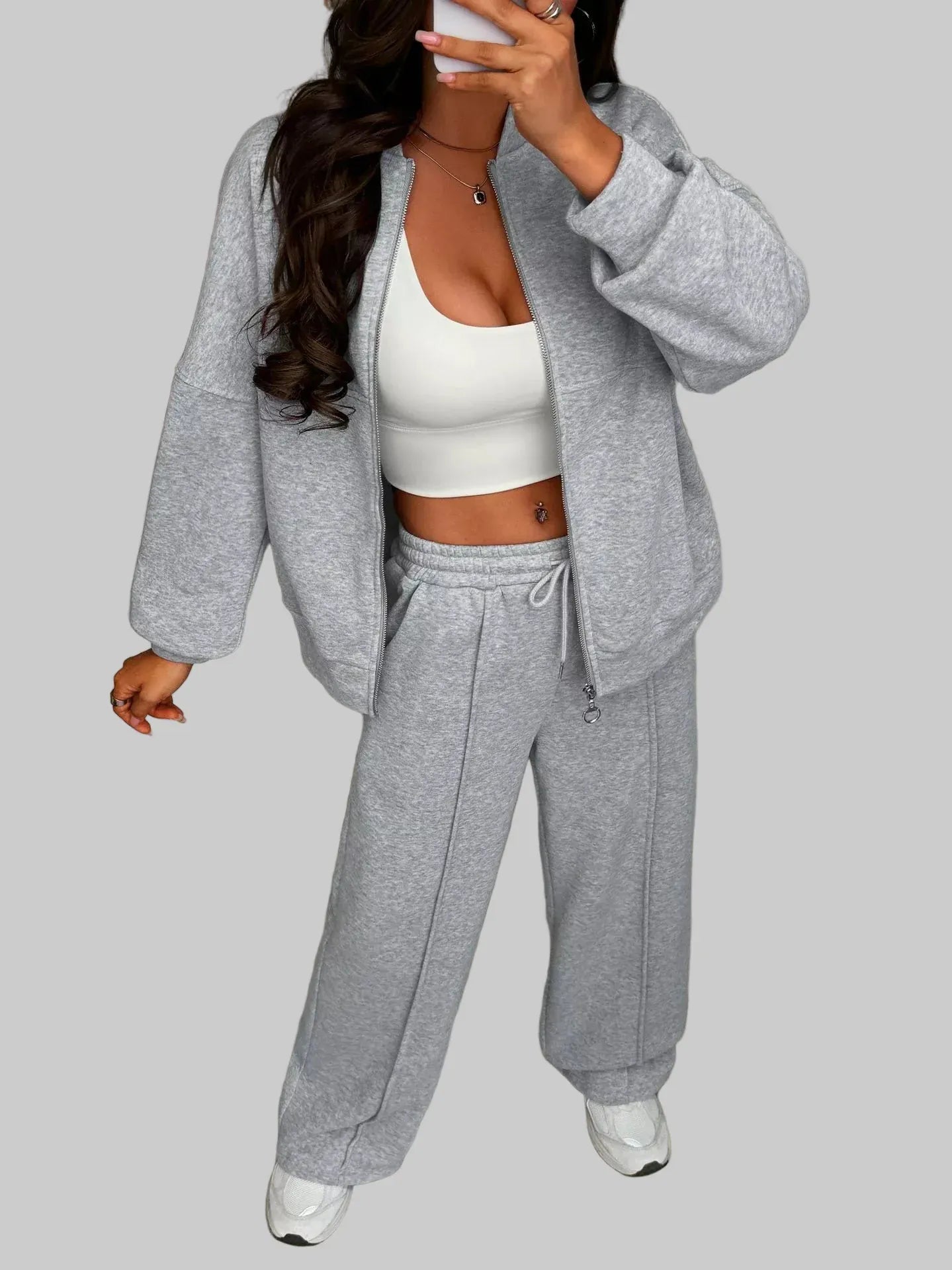 Casual Zipper Front Top and Wide Leg Pants Set Women's Sets The Nichole Collection