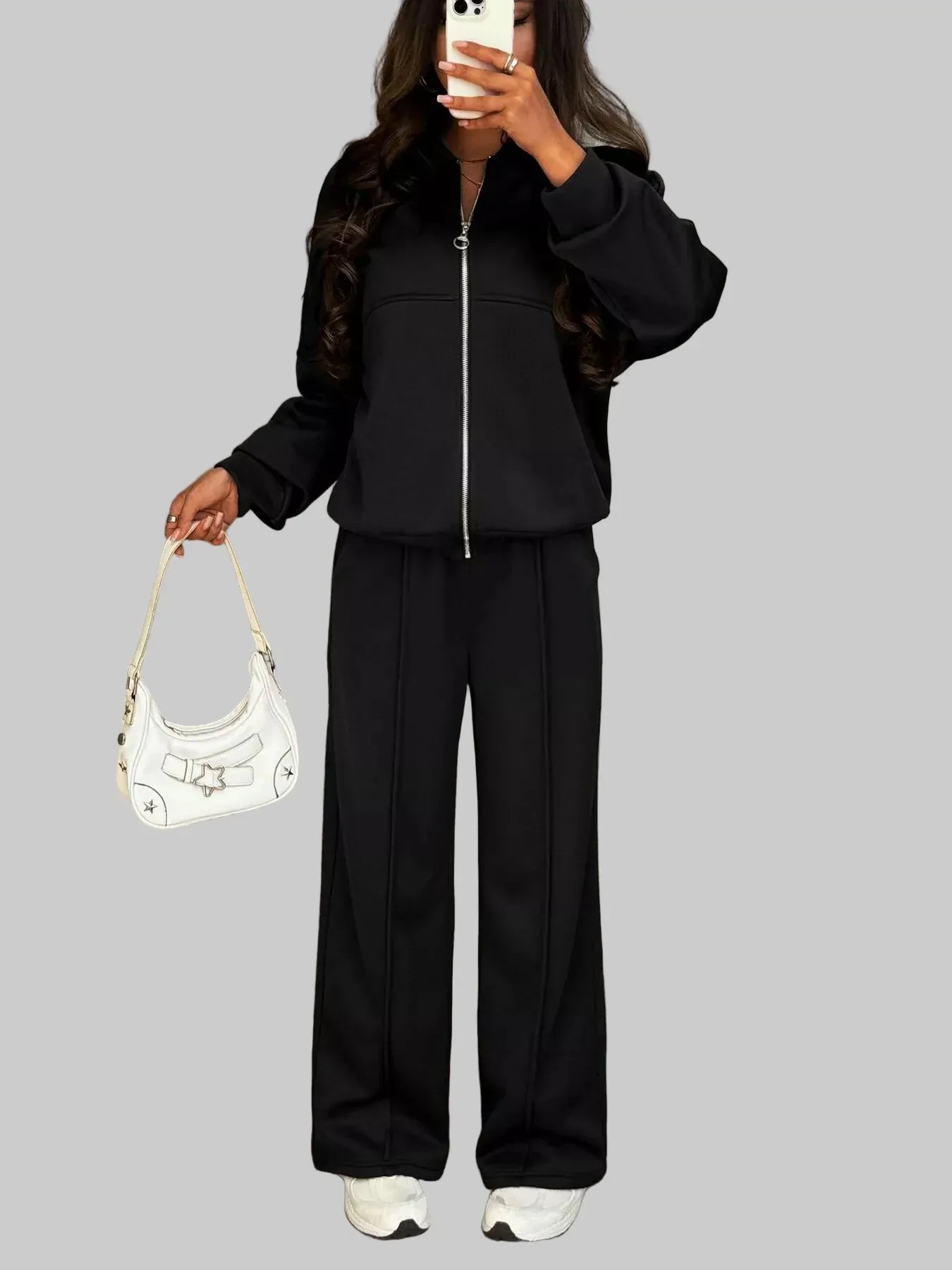 Casual Zipper Front Top and Wide Leg Pants Set Women's Sets The Nichole Collection