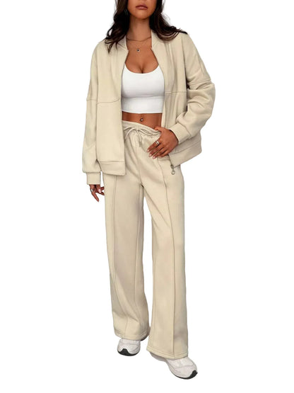 Casual Zipper Front Top and Wide Leg Pants Set Women's Sets The Nichole Collection
