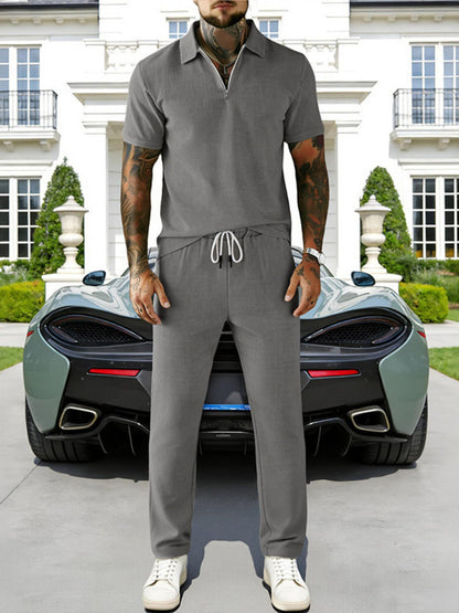 Casual Zipper Polo Shirt and Drawstring Pants Set | The Nichole Collection