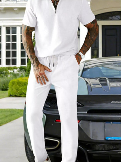 Casual Zipper Polo Shirt and Drawstring Pants Set | The Nichole Collection